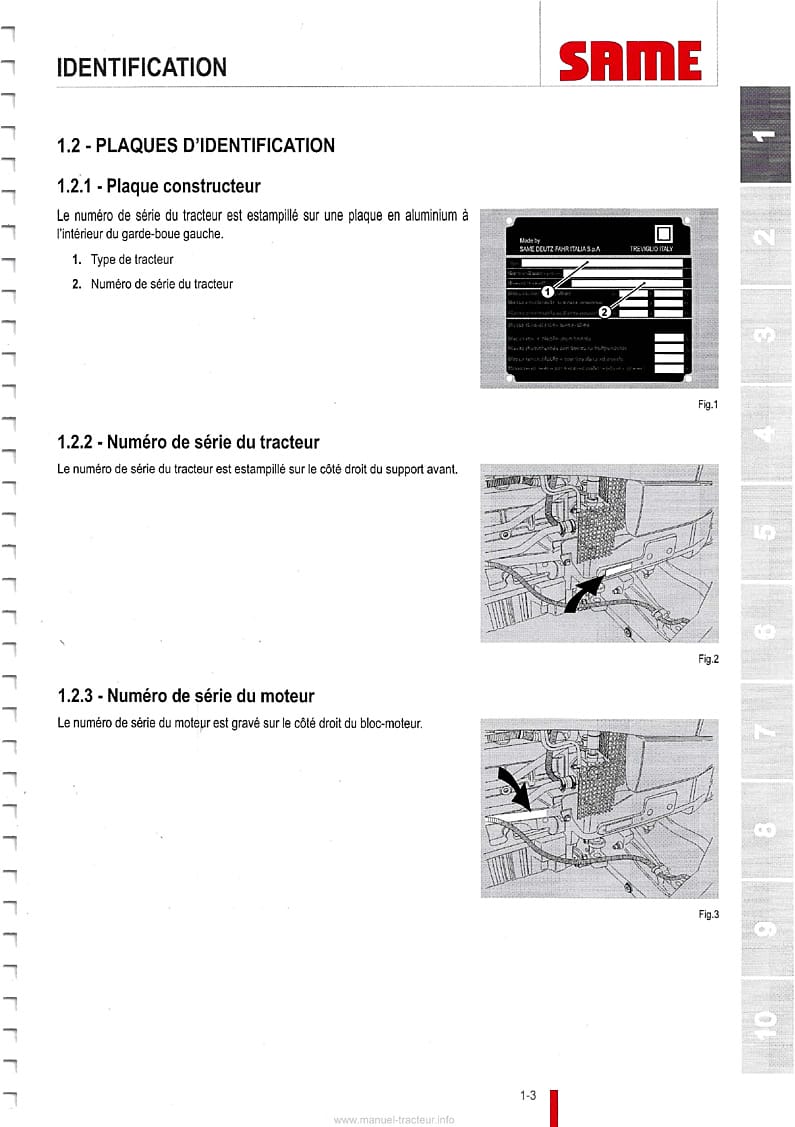 Septième page du Manuel entretien et utilisation tracteurs Same Tiger 60 70