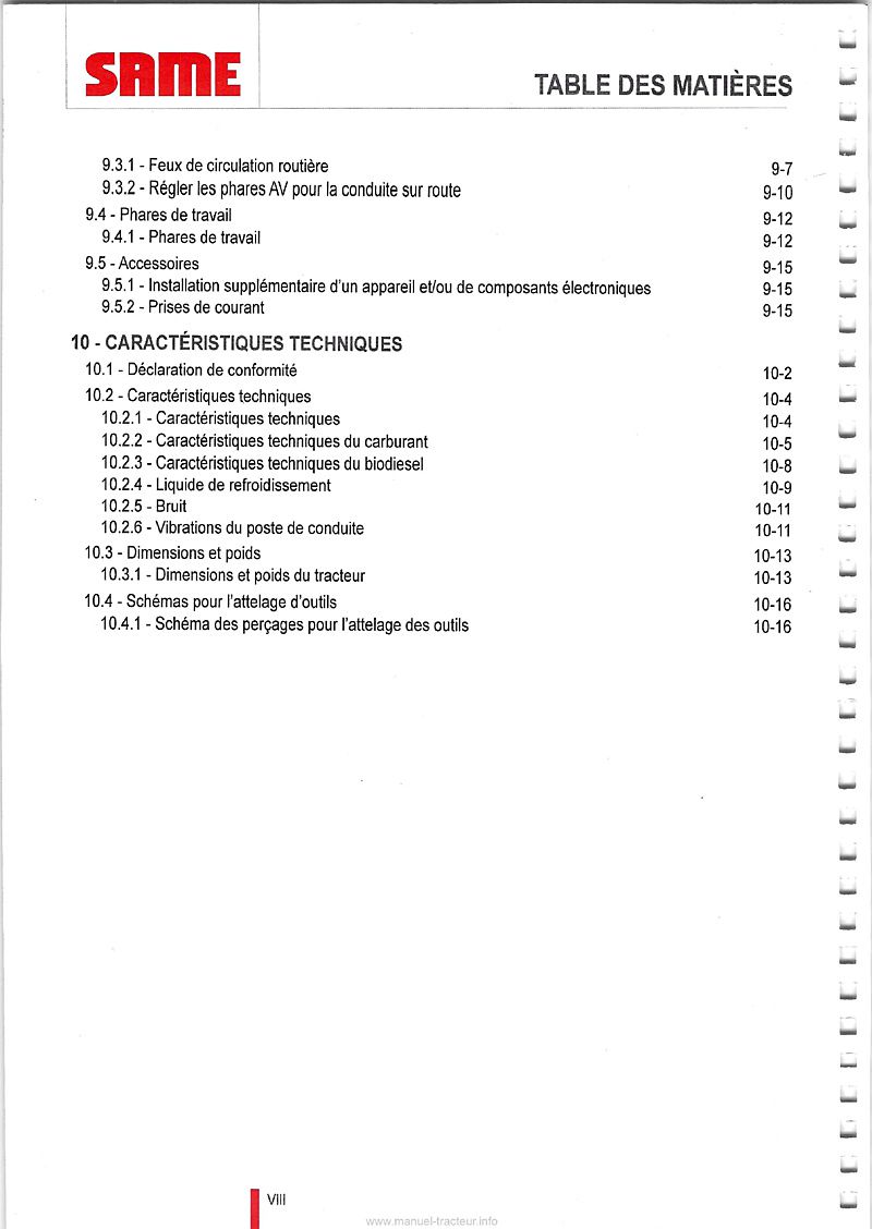 Septième page du Manuel entretien et utilisation tracteurs Same Tiger 65 75