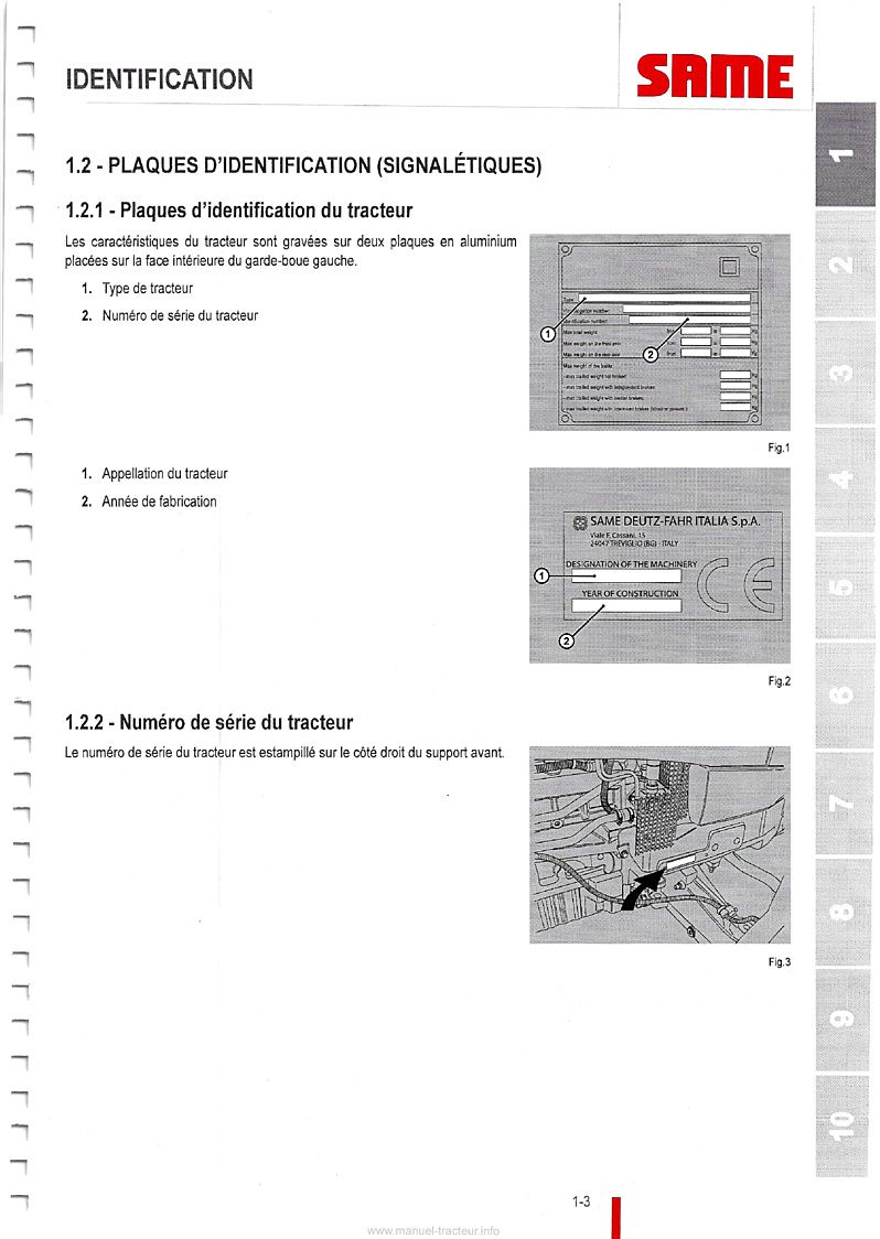 Huitième page du Manuel entretien et utilisation tracteurs Same Tiger 65 75