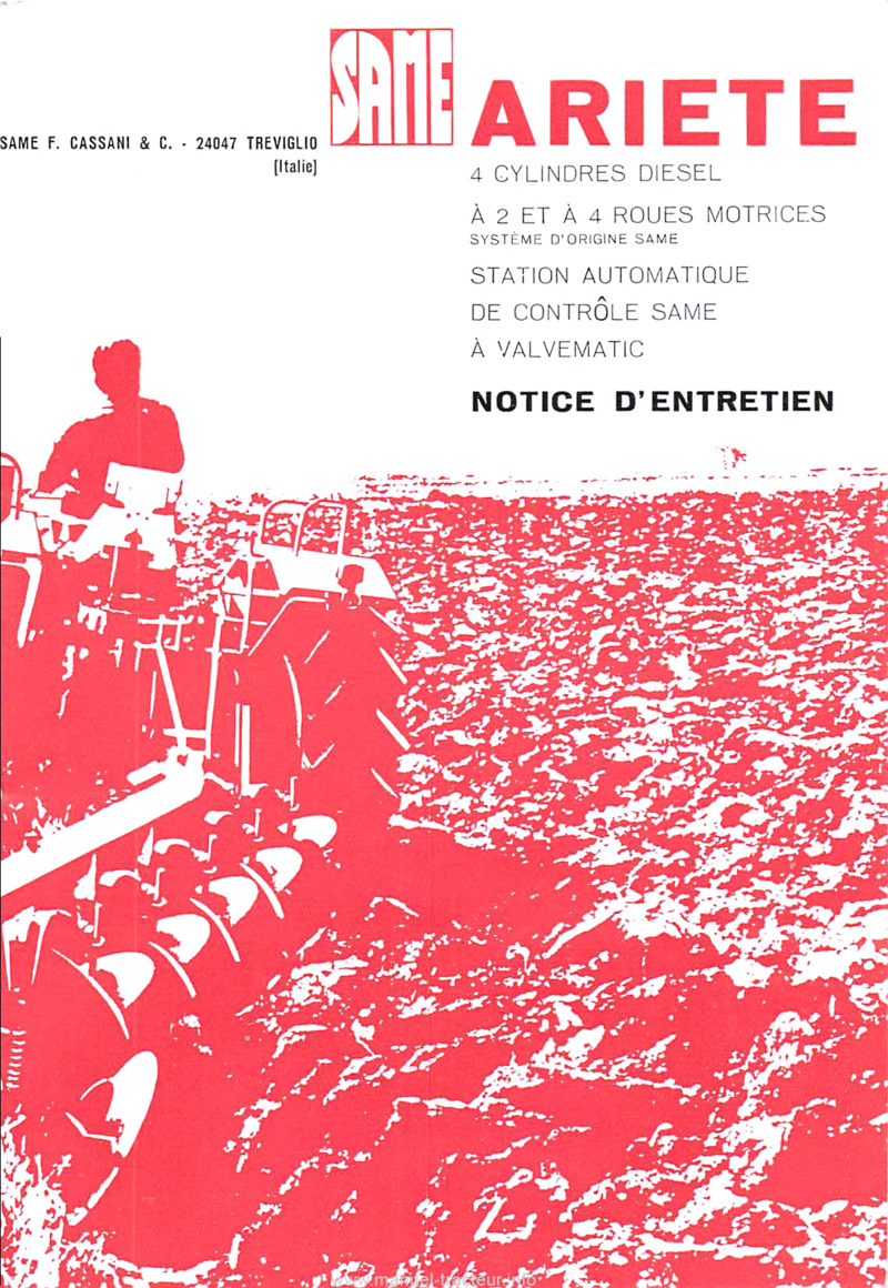 Première page du Livret entretien tracteur Same Ariete