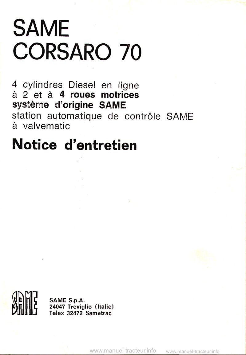 Première page du Notice entretien Same Corsaro 70