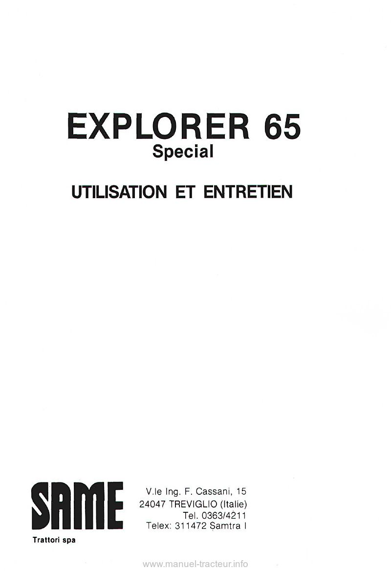 Première page du Notice entretien Same Explorer 65 Special