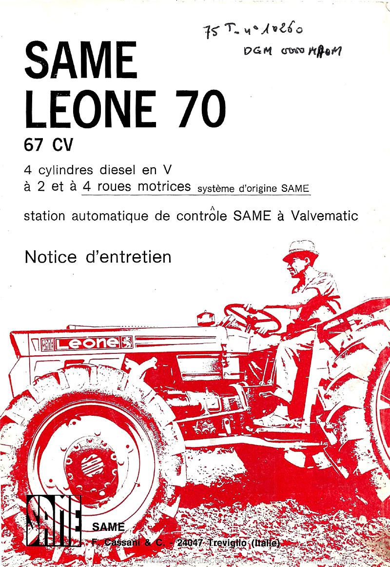 Première page du Livret d'entretien Same Leone 70