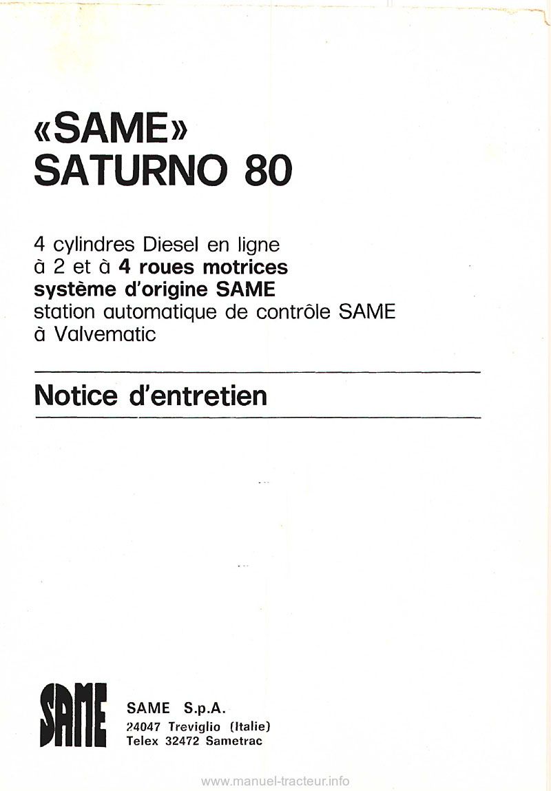 Première page du Notice entretien Same Saturno 80