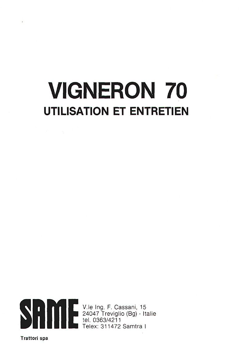 Première page du Livret d'entretien Same Vigneron 70