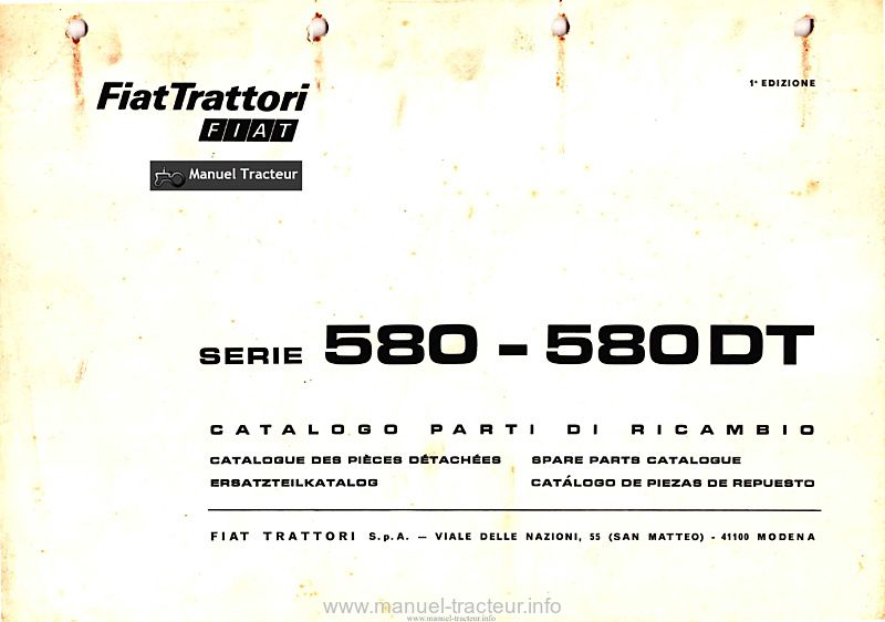 Première page du Catalogue pièces détachées Fiat 580 580DT
