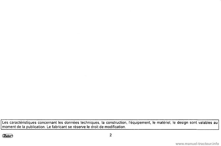 Troisième page du Guide d'entretien et d'utilisation Zetor 8621 8641 9621 8641 10641 11641