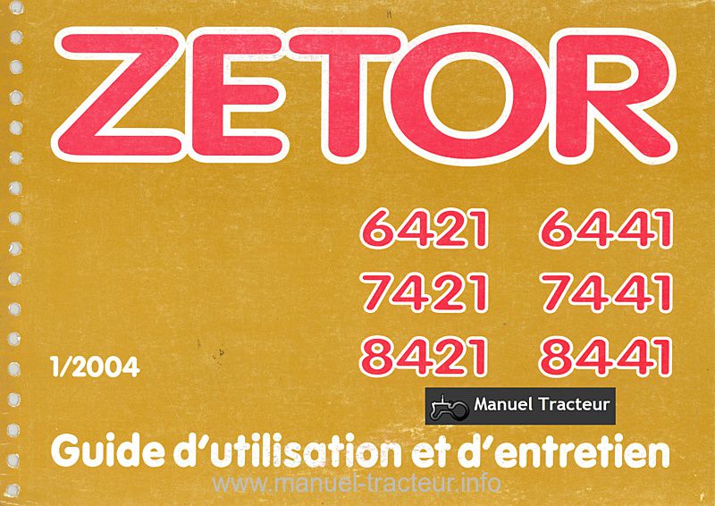 Première page du Guide d'entretien Zetor Z6421 Z6441 Z7421 Z7441 Z8421 Z8441