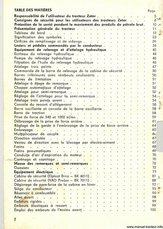 Troisième page du Guide d'instructions des tracteurs Zetor 5211 5245 6211 6245 7211 7245 7711 7745 7245