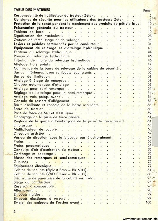 Troisième page du Guide d'instructions des tracteurs Zetor 5211 5245 6211 6245 7211 7245 7711 7745 7245