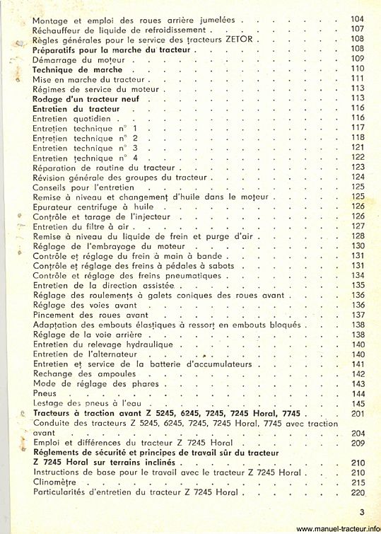 Quatrième page du Guide d'instructions des tracteurs Zetor 5211 5245 6211 6245 7211 7245 7711 7745 7245