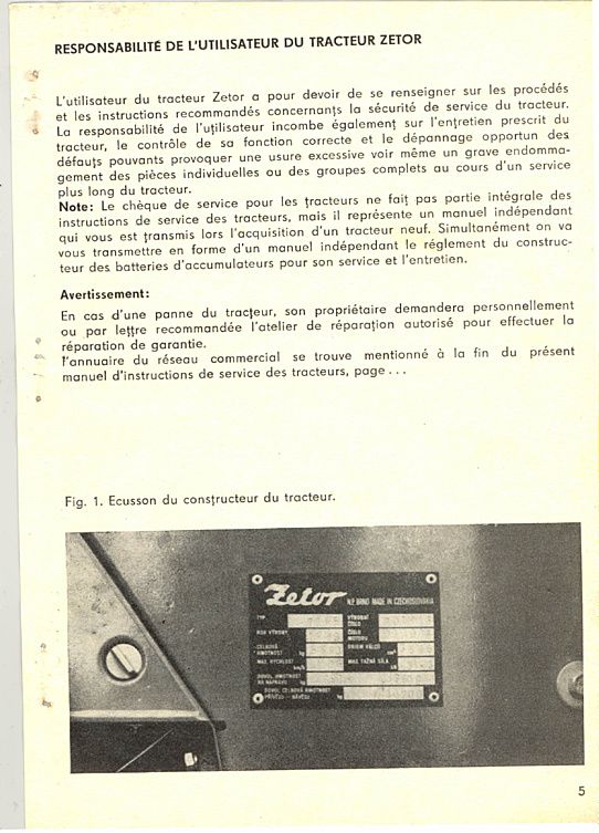 Sixième page du Guide d'instructions des tracteurs Zetor 5211 5245 6211 6245 7211 7245 7711 7745 7245