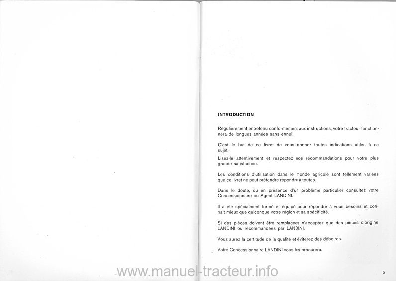 Cinquième page du Notice entretien LANDINI 6550 7550 8550