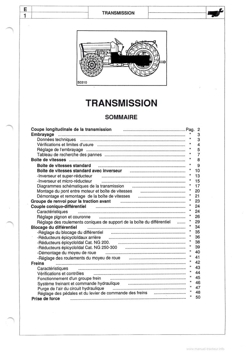 Sixième page du Manuel atelier Landini tracteurs 5560 6060 6560 7560 8560 F-L-V