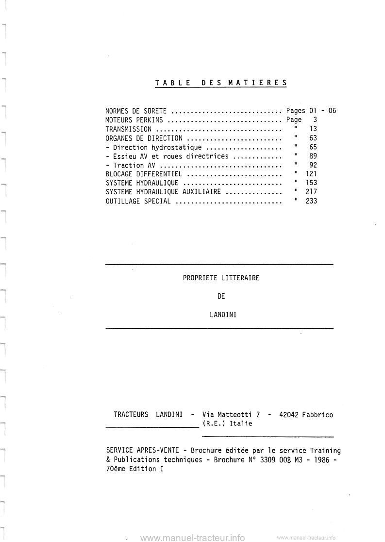 Troisième page du Manuel d’entraînement tracteur Landini 10000 