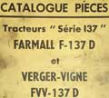 Catalogue des pièces détachées tracteur Farmall F-137 D