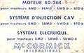 Manuel de service Mc Cormick International Moteur BD-264 Système injection CAV Système électrique