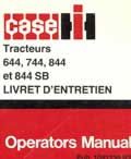 Livret d'instructions tracteurs International Case 644, 744, 844 et 844SB