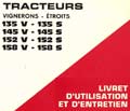 tracteur massey ferguson 135 145 152 158 V S vignerons étroit livret d'entretien