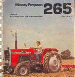 tracteur Massey Ferguson 265 livret d'entretien