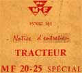 notice entretien tracteur Massey Ferguson 20-25