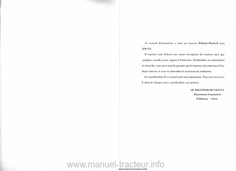Page 2 du manuel d'atelier - Manuel d'instructions tracteur Bolinder BM 230