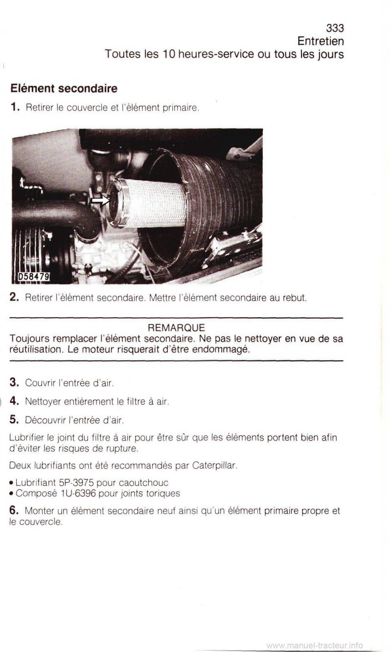 Sixième page du Livret entretien chargeuses pelleteuses Caterpillar 416C 426C 428C 436C 438C