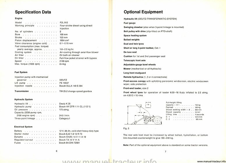 Cinquième page du Instruction book DEUTZ D 2506 (Manuel instructions en anglais)