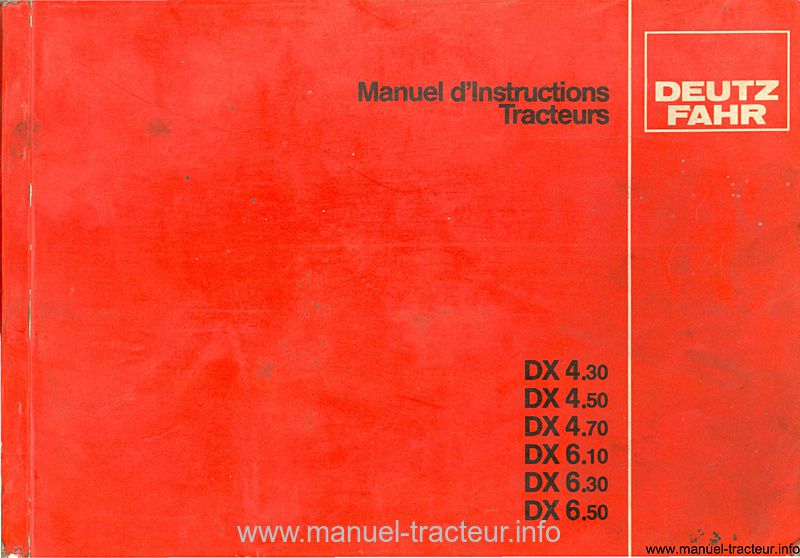 Première page du Manuel Instruction DEUTZ DX 4.30 4.50 4.70 6.10 6.30 6.50