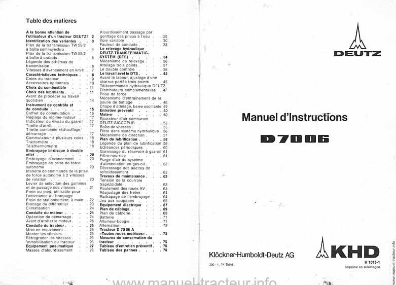 Deuxième page du Manuel Instruction DEUTZ D 7006