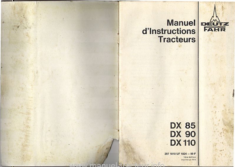 Deuxième page du Manuel Instruction DEUTZ DX 85 90 110