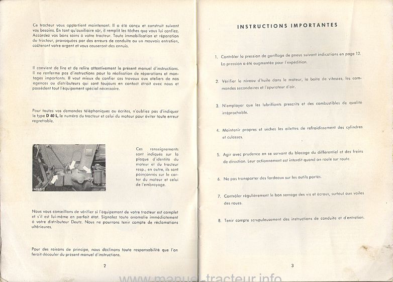 Troisième page du Manuel instructions DEUTZ D 40 L type 40.2