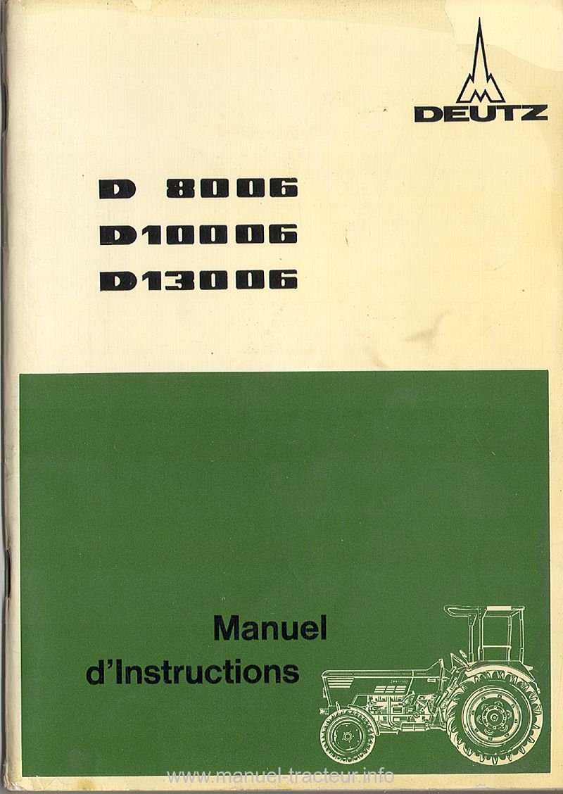 Première page du Manuel Instruction DEUTZ D 8006 10006 13006