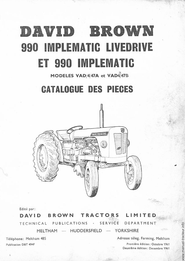 Deuxième page du Catalogue pièces détachées DAVID BROWN 990 Implematic Livedrive