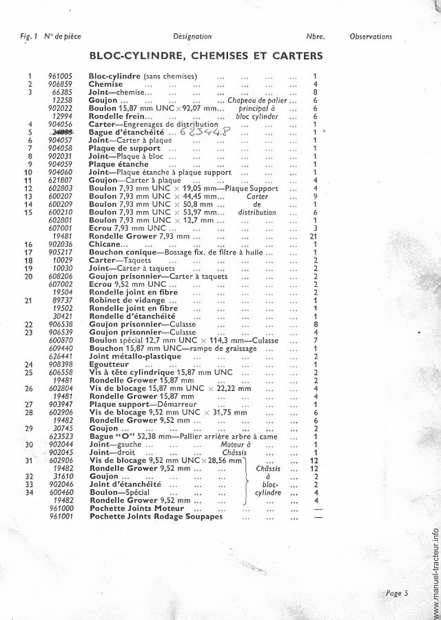 Sixième page du Catalogue des pièces détachées du tracteur David Brown 990 Implematic et Livedrive