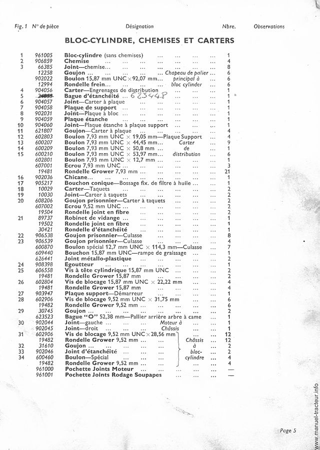 Sixième page du Catalogue pièces détachées DAVID BROWN 990 Implematic Livedrive