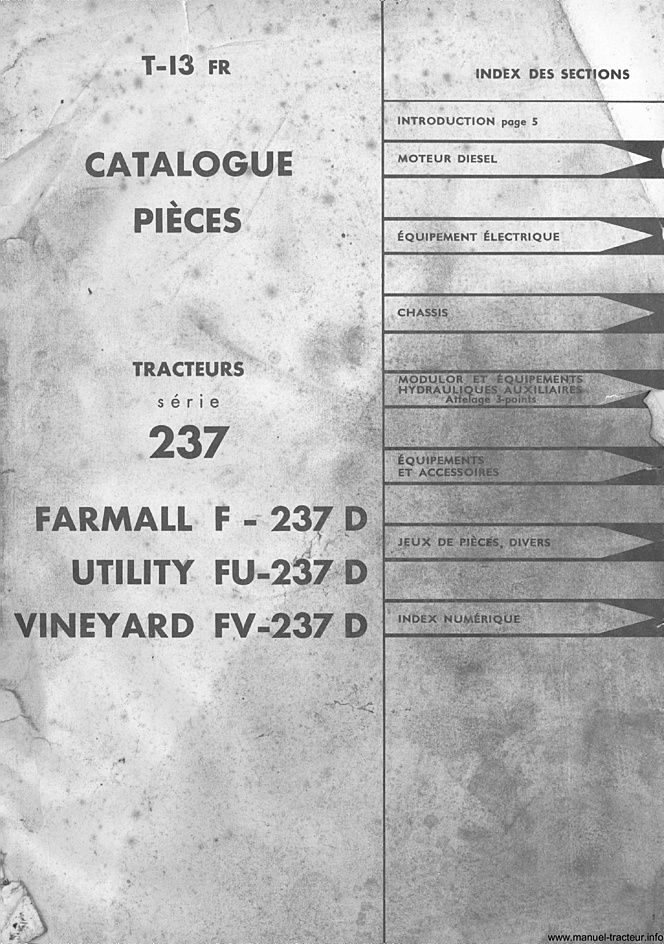 Page 1 du sommaire - Catalogue de pièces détachées IH série 237