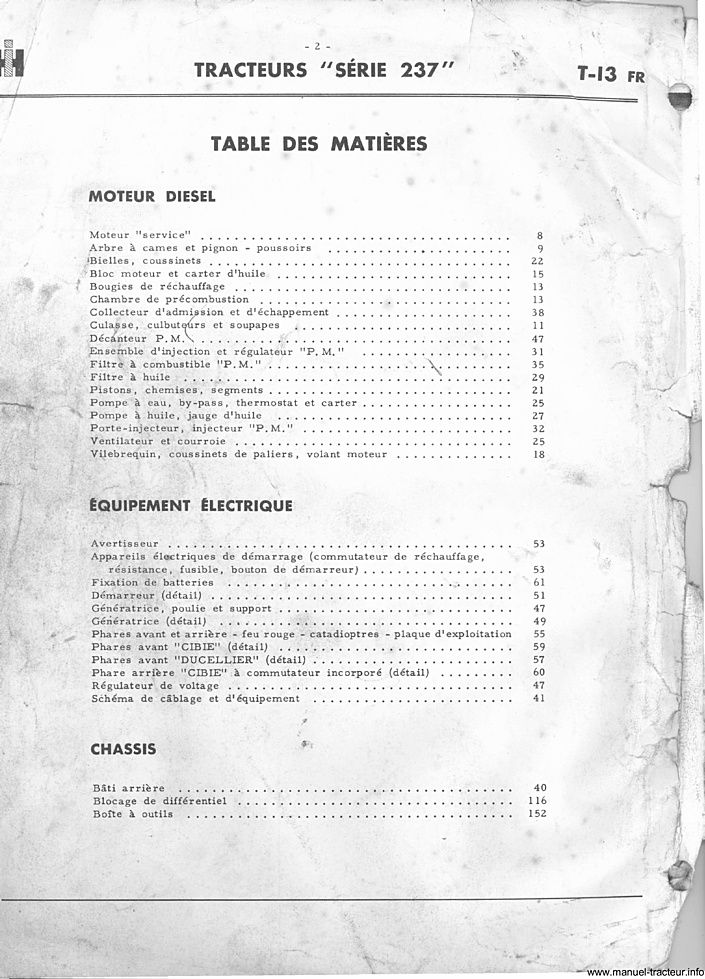 Page 2 du manuel d'atelier - Catalogue de pièces détachées IH série 237