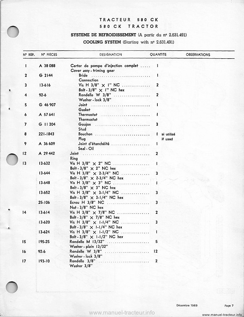 Sixième page du Catalogue de pièces détachées CASE 580CK