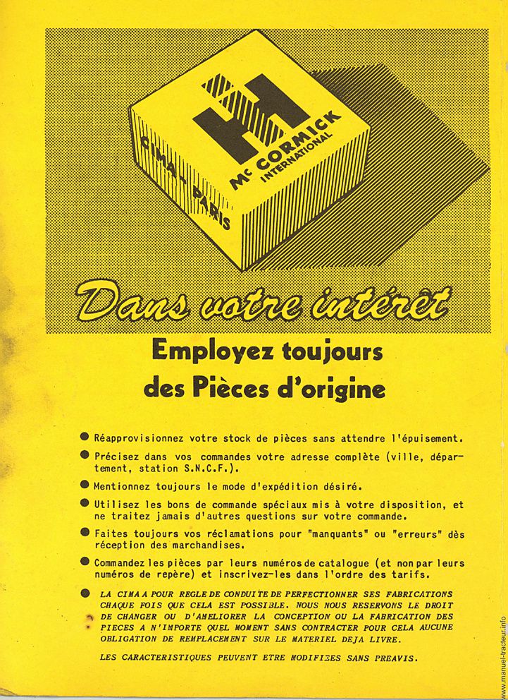 Page 1 du sommaire - Catalogue des pièces détachées du tracteur Farmall F-135 D