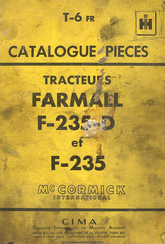 Première page du Catalogue pièces FARMALL F-235-D