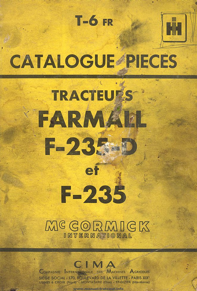 Première page de la revue technique - Catalogue de pièces Farmall F-235-D
