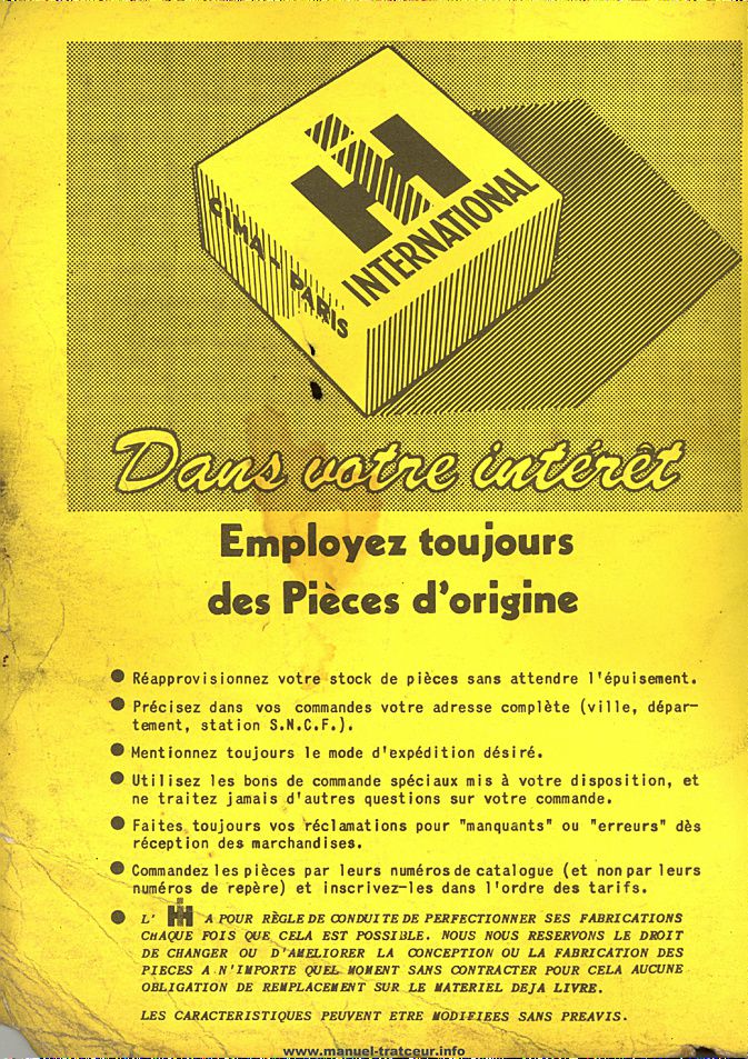 Page 1 du sommaire - Catalogue de pièces Farmall F-235-D