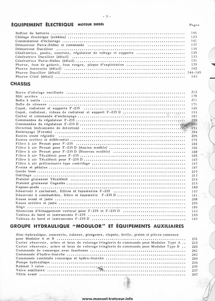 Extrait de la notice technique - Catalogue de pièces Farmall F-235-D