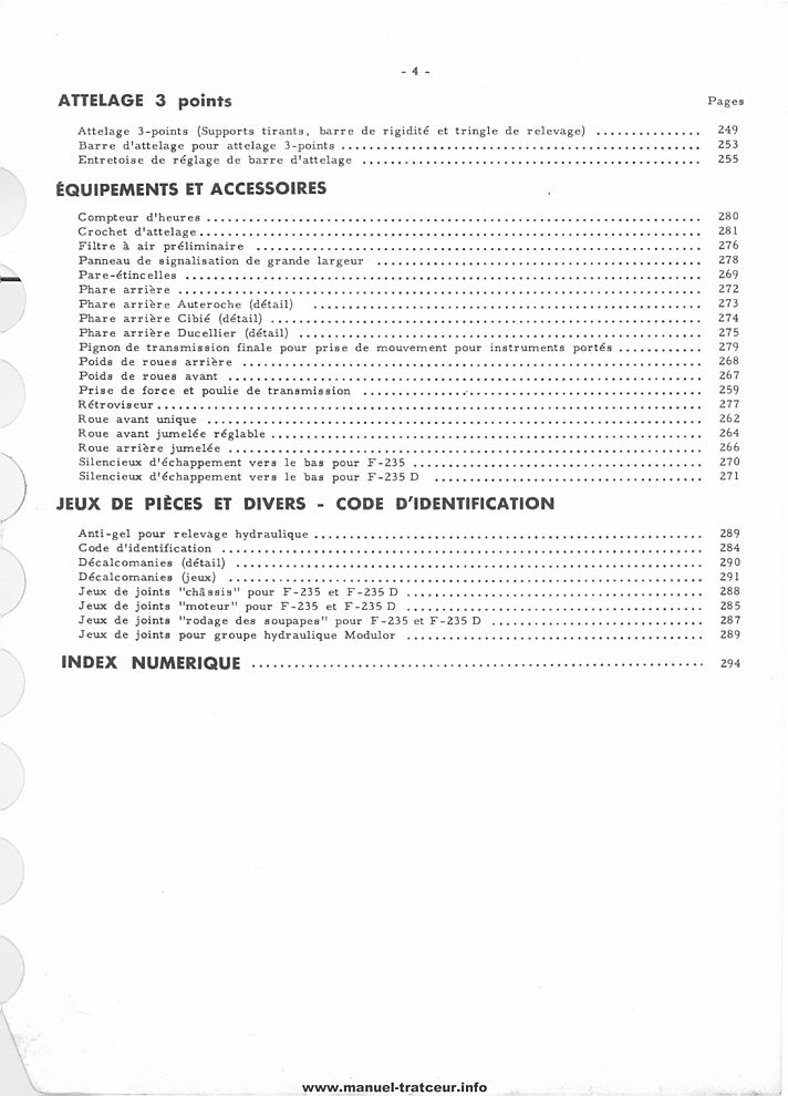Dernière page de l'aperçu du Catalogue de pièces Farmall F-235-D