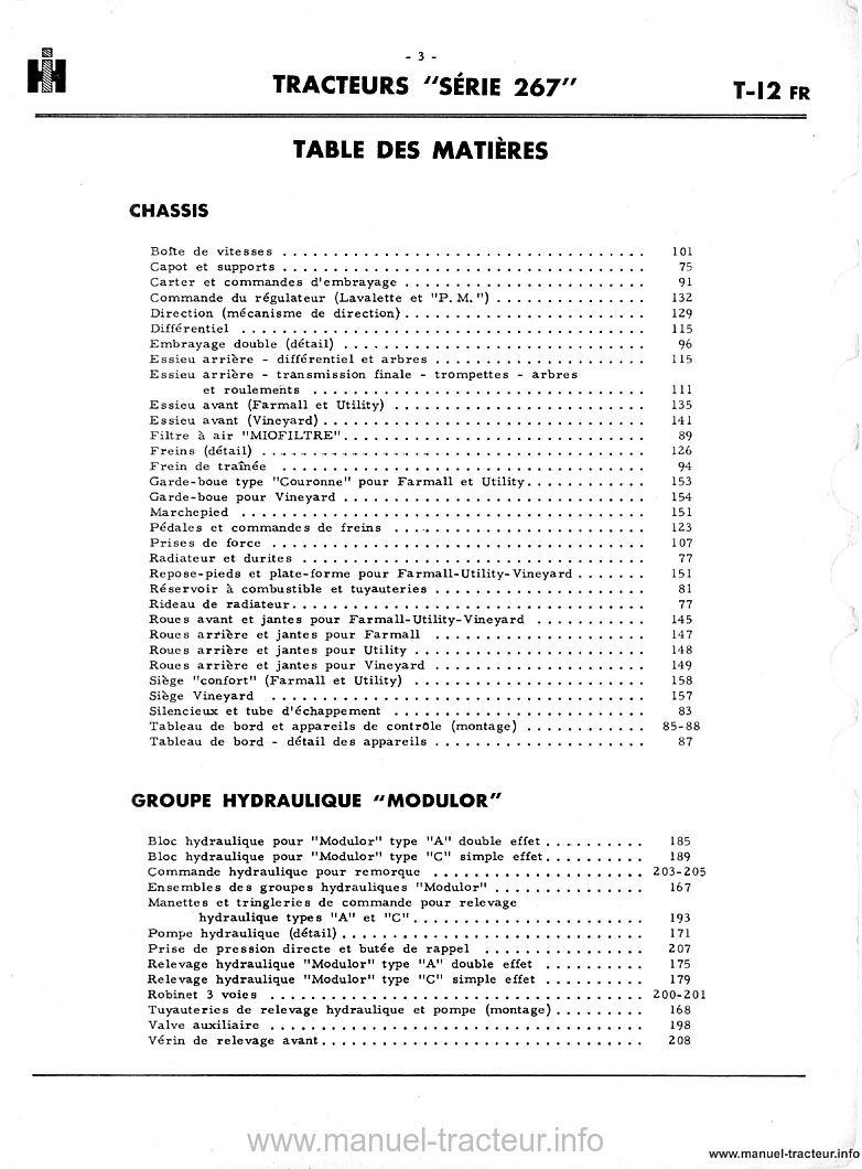 Quatrième page du Catalogue pièces FARMALL série 267