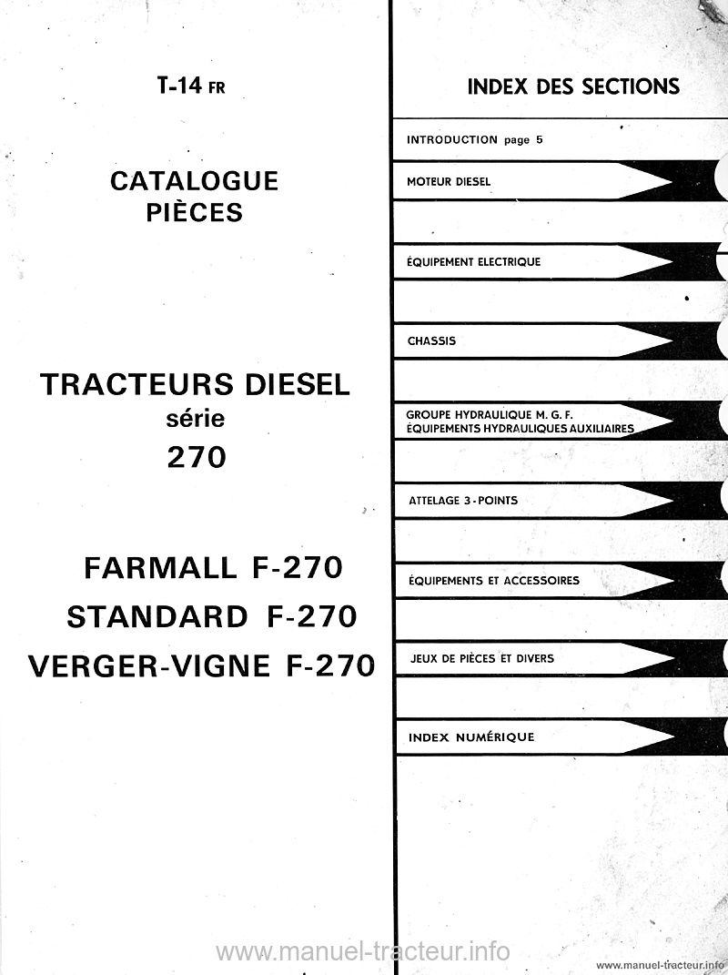 Page 1 du sommaire - Catalogue des pièces détachées IH Farmall série 270
