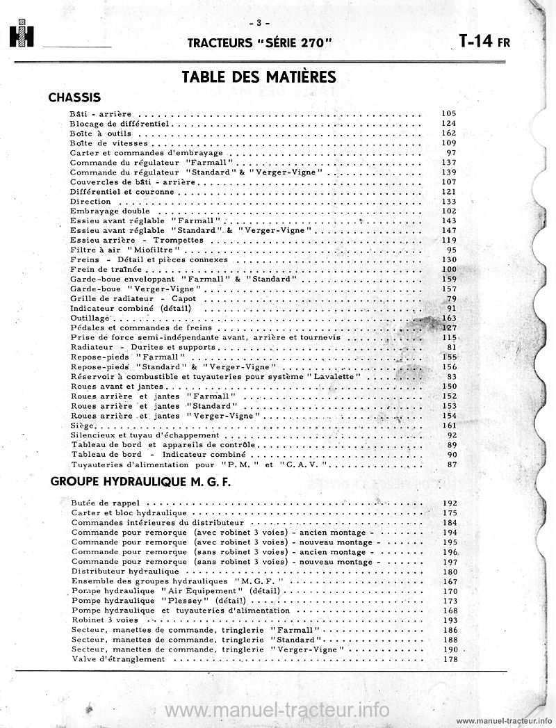 Extrait du guide de réparation - Catalogue des pièces détachées IH Farmall série 270
