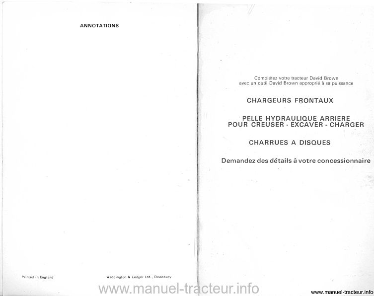 Extrait du guide de réparation - Livret d'instructions tracteurs David Brown 990, 995 et 995/6