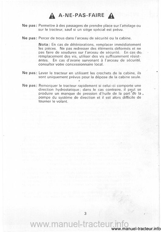 Extrait de la notice technique - Livret d'instructions tracteurs David Brown 990, 995 et 995/6